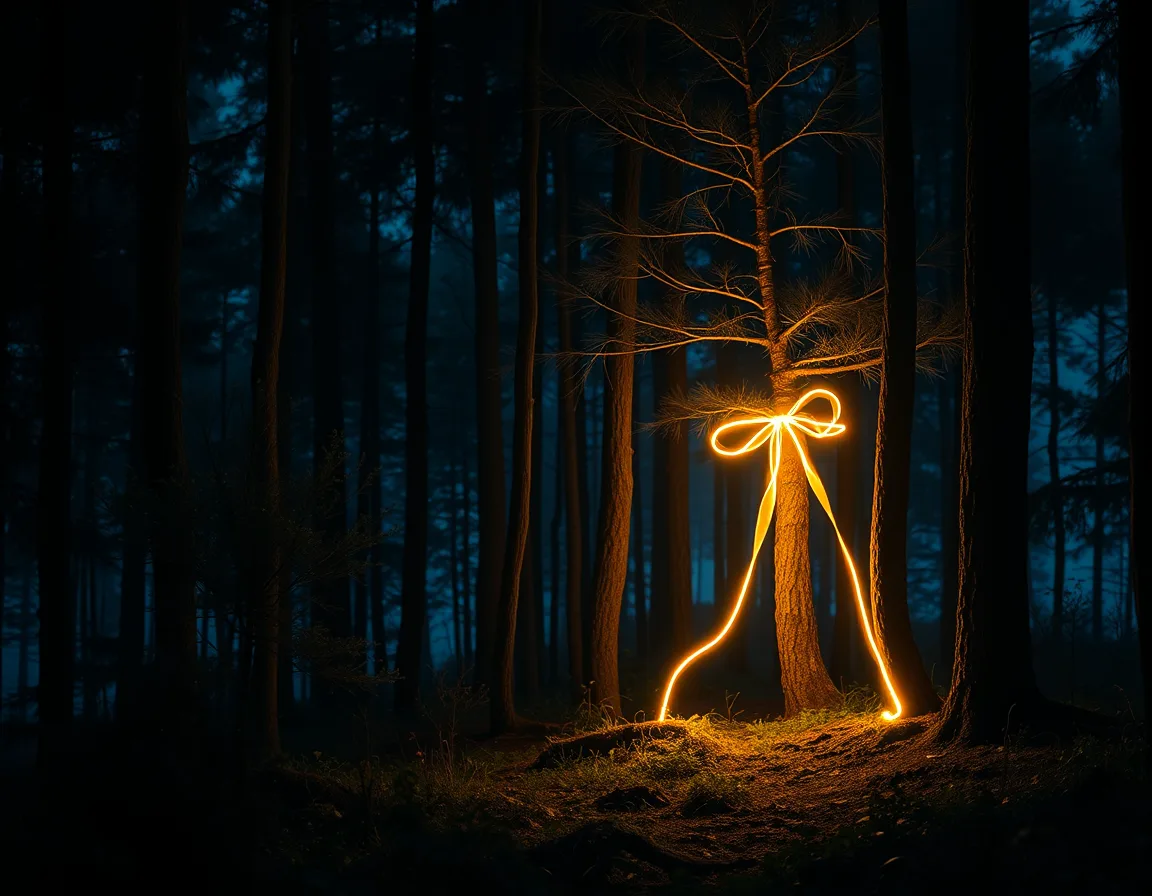 A forest patch tied with a ribbon of light